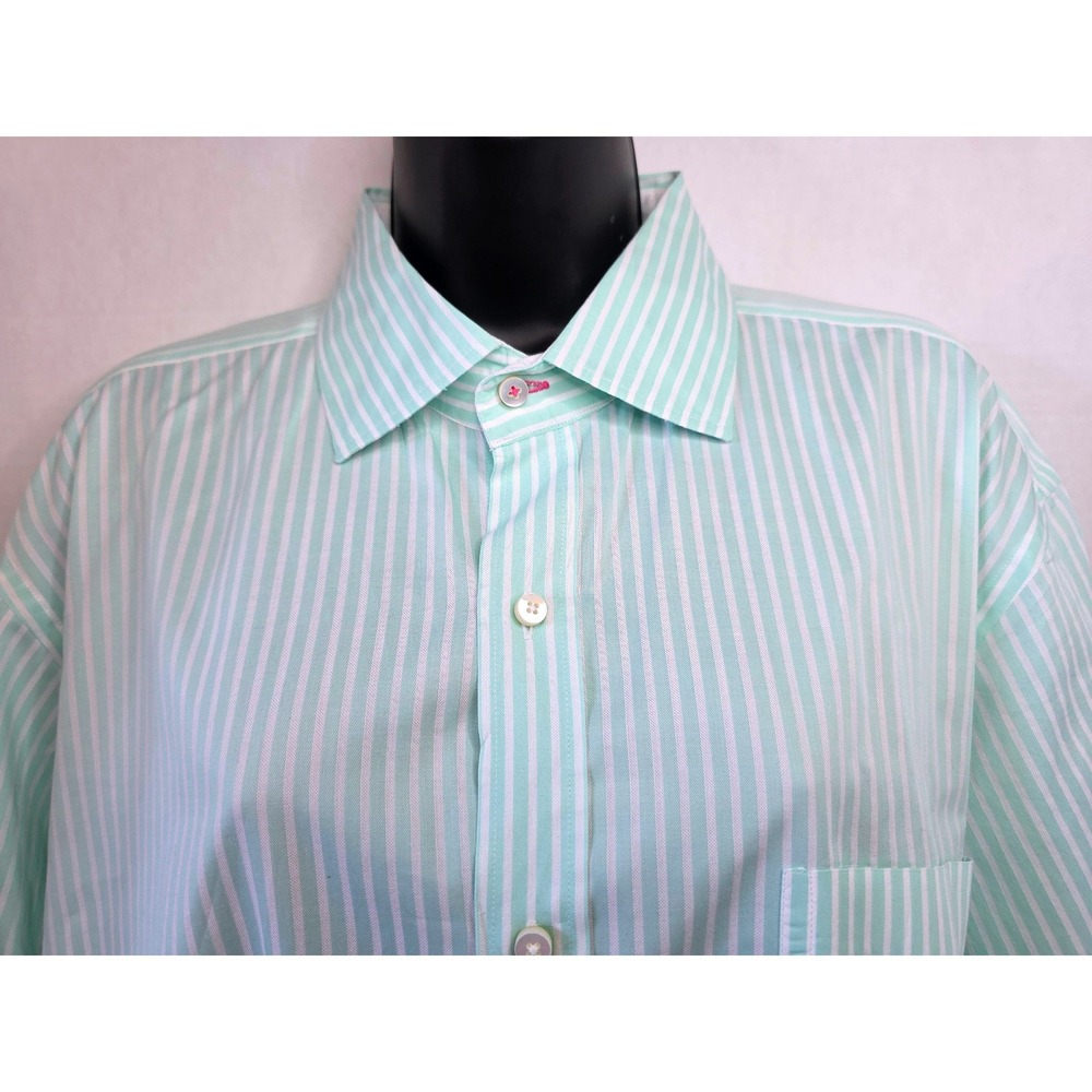 JMcLaughlin Mens‎ Aqua Mint Green White Stripe Button Down Shirt Size Large